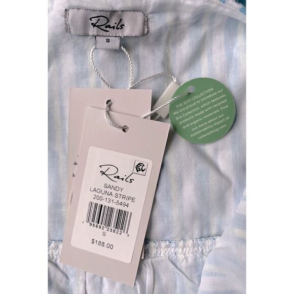 NWT Rails Sandy Dress Linen Blend Striped Ruffle Mini in Laguna Stripe, Small - Picture 14 of 16